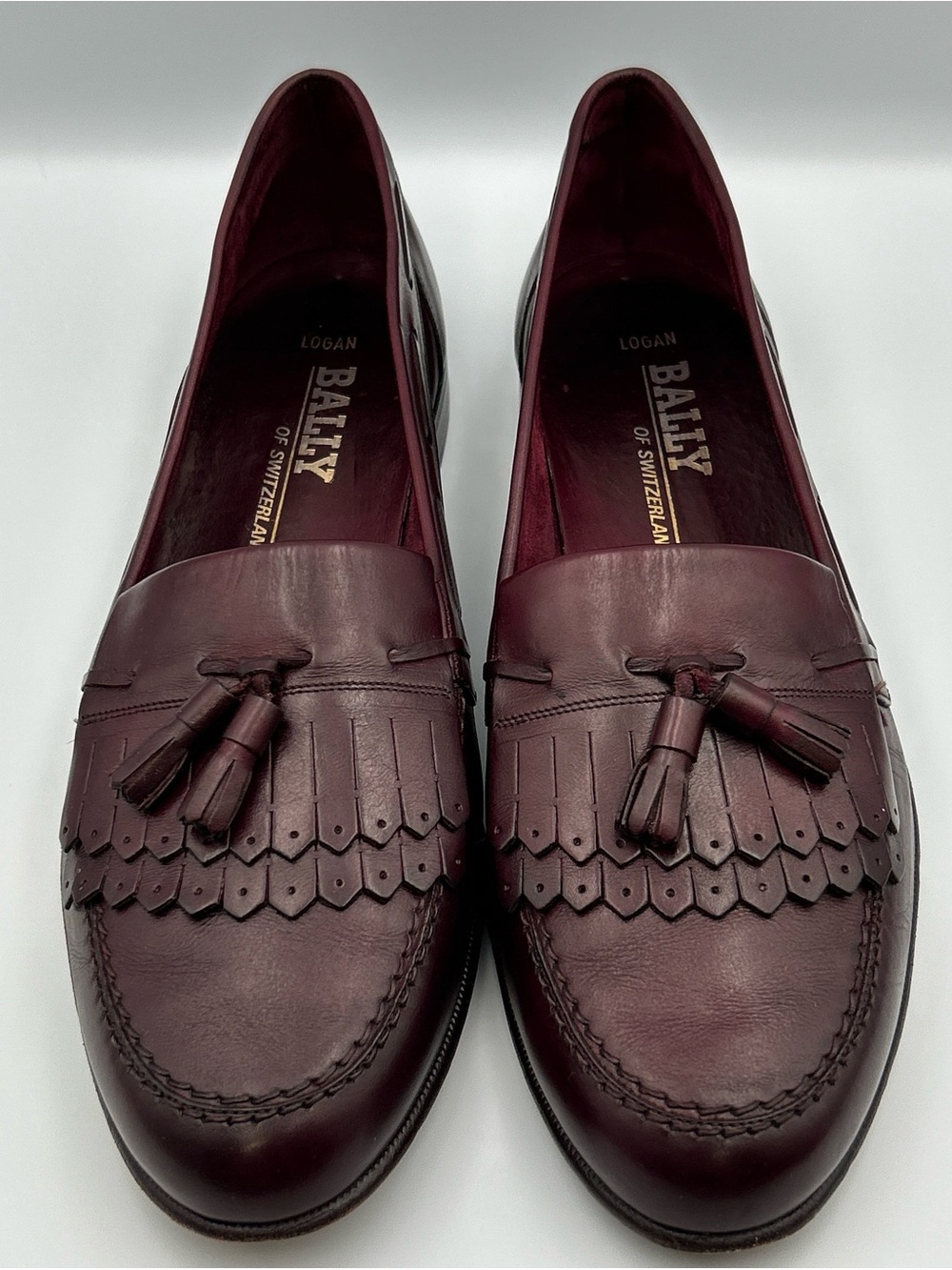 BALLY Logan Kiltie Tassel Dress Loafers 13N Burgundy Leather Handmade Business